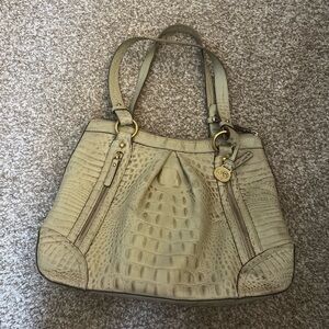 Brahmin Tan Beige Crocodile Weave Leather Handbag Purse